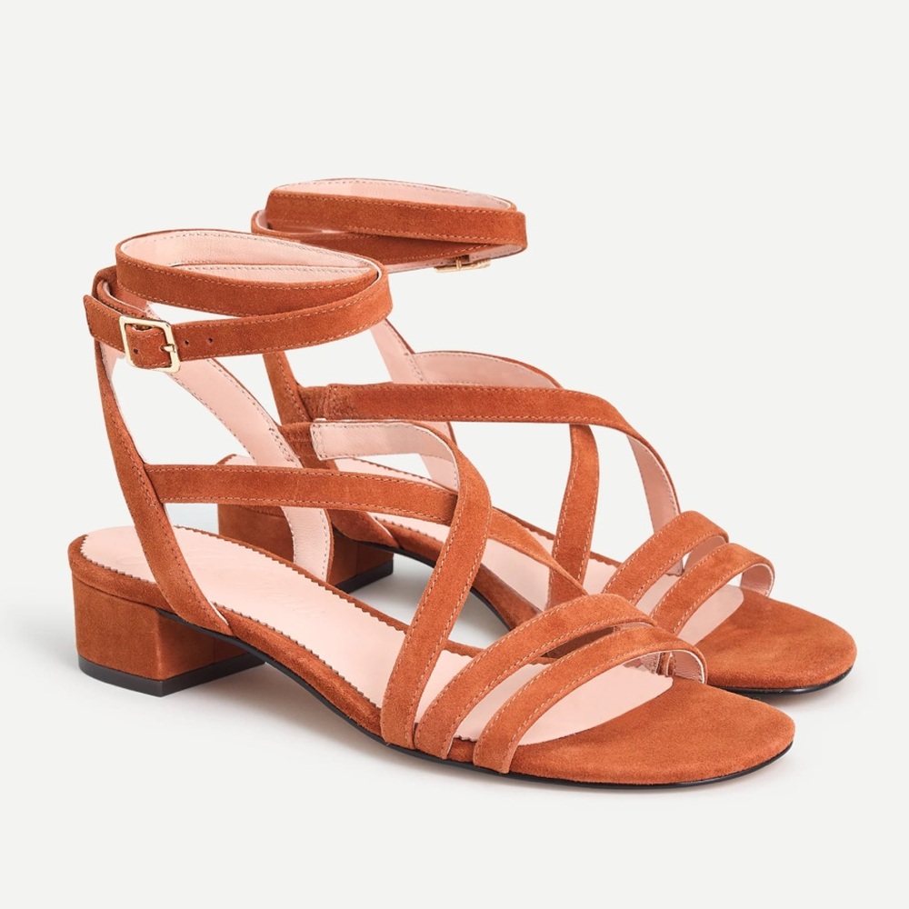 J.Crew Brown Strappy suede low-heel sandals
